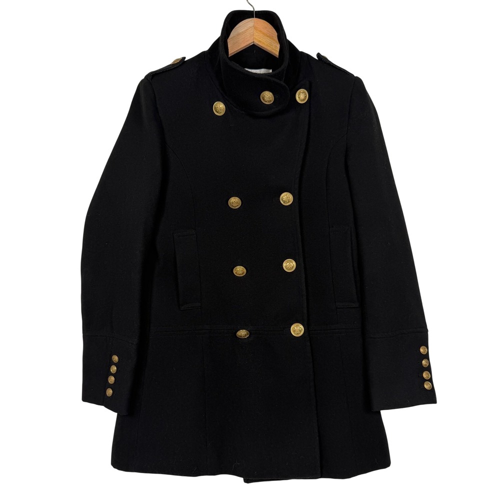 Miss Posh Black Wool Blend Double Breasted Military Peacoat Gold Buttons‎ Size M